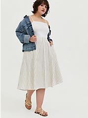 Midi Linen Button-Up Skirt, STRIPE BLACK, alternate