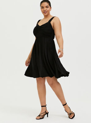 Plus Size Super Soft Black  Ruched Skater  Dress  Torrid