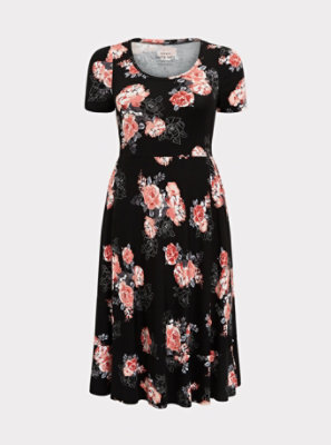 Plus Size - Super Soft Black Floral Midi Dress - Torrid