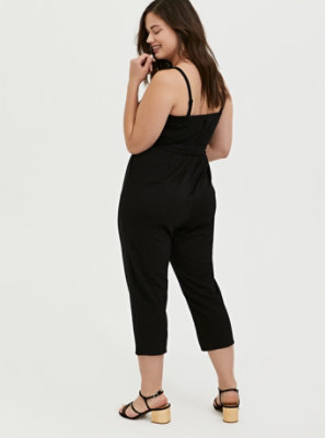 Plus Size - Black Premium Ponte Self Tie Strapless Jumpsuit - Torrid