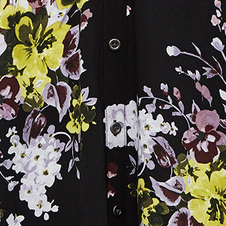 Midi Challis Button-Front Dress, FLORAL BLACK, swatch