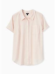 Light Pink Textured Button Front Shirt, PEACH BLUSH, hi-res