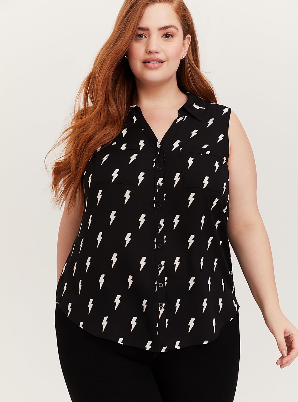 Black Georgette & White Bolt Button Front Tank up through size 6X at Torrid