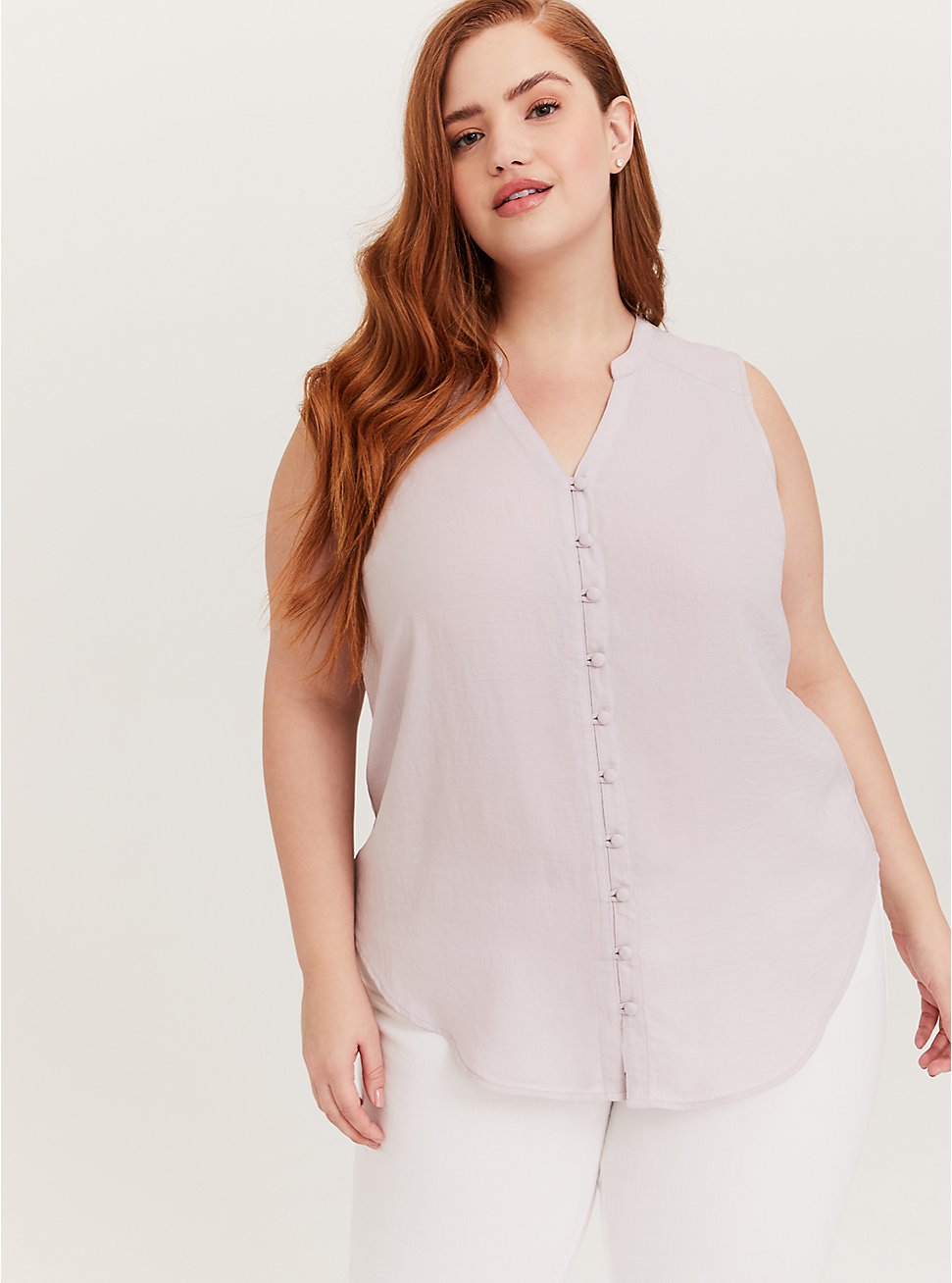 Harper Gauze Button-Front Sleeveless Blouse, LILAC MARBLE, hi-res