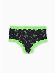 Plus Size Black Tropical & Neon Green Wide Lace Cotton Cheeky Panty, ANOTHER DRINK- BLACK, alternate