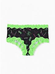 Black Tropical & Neon Green Wide Lace Cotton Cheeky Panty, ANOTHER DRINK- BLACK, hi-res