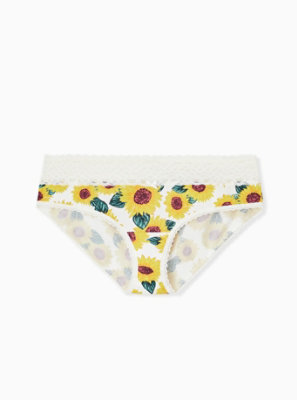 Plus Size - Ivory Sunflower Wide Lace Cotton Hipster Panty - Torrid