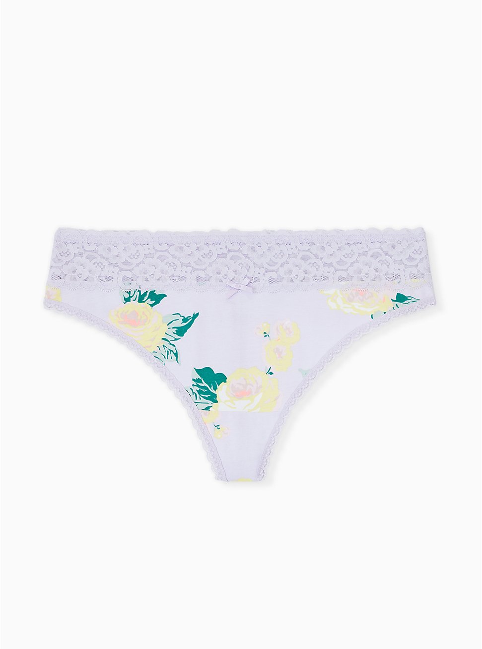Plus Size - Lilac Purple Floral Wide Lace Cotton Thong Panty - Torrid
