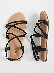 Plus Size Black Faux Suede Gladiator Sandal (WW), BLACK, hi-res