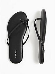 Plus Size Black Faux Leather Crisscross Toe Ring Flip Flop (WW), BLACK, hi-res