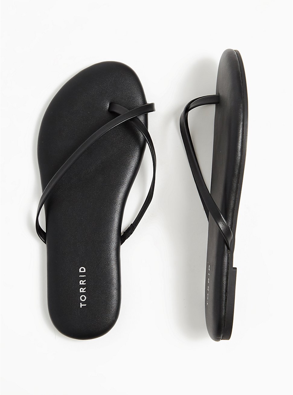 Plus Size Black Faux Leather Crisscross Toe Ring Flip Flop (WW), BLACK, hi-res