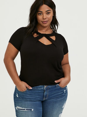 Plus Size - Super Soft Black Cutout Twist Tee - Torrid