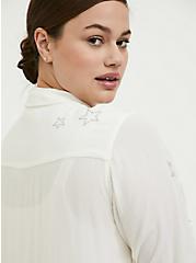 Plus Size Taylor - White Gauze Embroidered Star Button Front Relaxed Fit Shirt, CLOUD DANCER, alternate