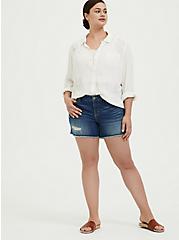 Plus Size Taylor - White Gauze Embroidered Star Button Front Relaxed Fit Shirt, CLOUD DANCER, alternate