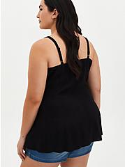 Plus Size Fit And Flare Rayon Slub Button-Front Cami, DEEP BLACK, alternate