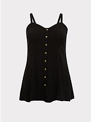 Fit And Flare Rayon Slub Button-Front Cami, DEEP BLACK, hi-res