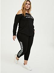Plus Size French Terry Cold Shoulder Long Sleeve Active Sweatshirt, DEEP BLACK, alternate
