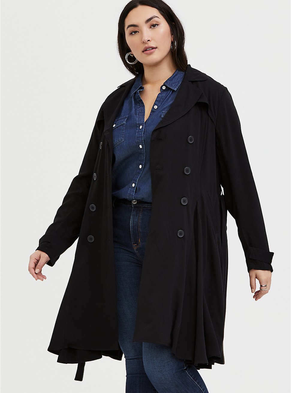 Plus Size - Black Twill Fit & Flare Trench Coat - Torrid