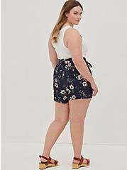 5 Inch Pull-On Stretch Crepe Mid-Rise Tie-Front Short, MULTI FLORAL, alternate