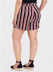 Plus Size 5 Inch Pull-On Studio Luxe Ponte Mid-Rise Paperbag Waist Short, STRIPE PINK, alternate