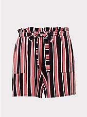 5 Inch Pull-On Studio Luxe Ponte Mid-Rise Paperbag Waist Short, STRIPE PINK, hi-res