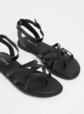 Plus Size - Black Faux Leather Strappy Gladiator Sandal (WW) - Torrid