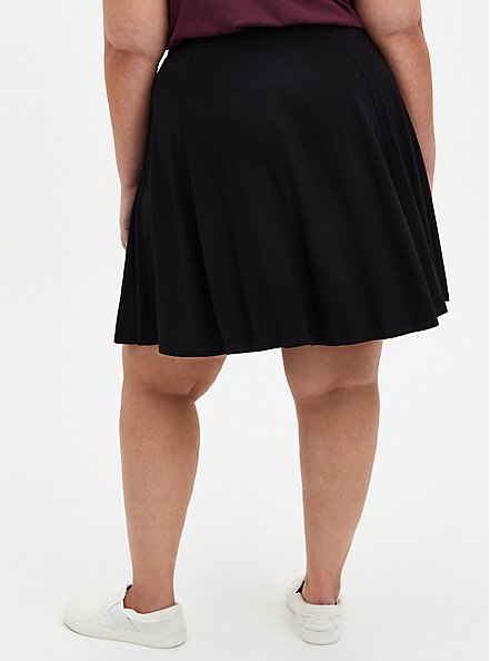 Plus Size - Black Jersey Button Front Mini Skater Skirt - Torrid
