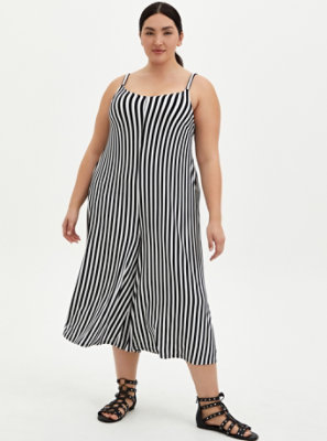Plus Size - Super Soft Black & White Stripe Culotte Jumpsuit - Torrid