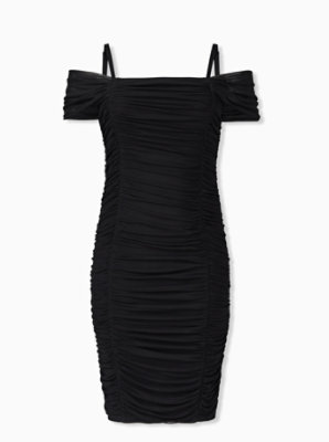 Plus Size - Black Mesh Ruched Cold Shoulder Bodycon Dress - Torrid