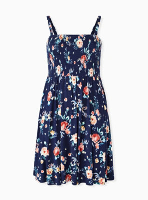 Mini Super Soft Strapless Skater Dress, FLORAL NAVY, hi-res