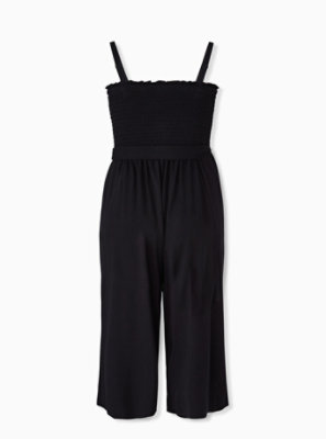 Plus Size - Super Soft Black Smocked Culotte Jumpsuit - Torrid