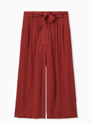 Plus Size - Brick Red Crinkle Gauze Self Tie Culotte Pant - Torrid