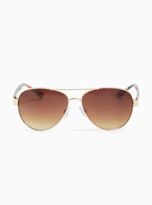 Plus Size - Gold-Tone Metal & Floral Temple Aviator Sunglasses - Torrid