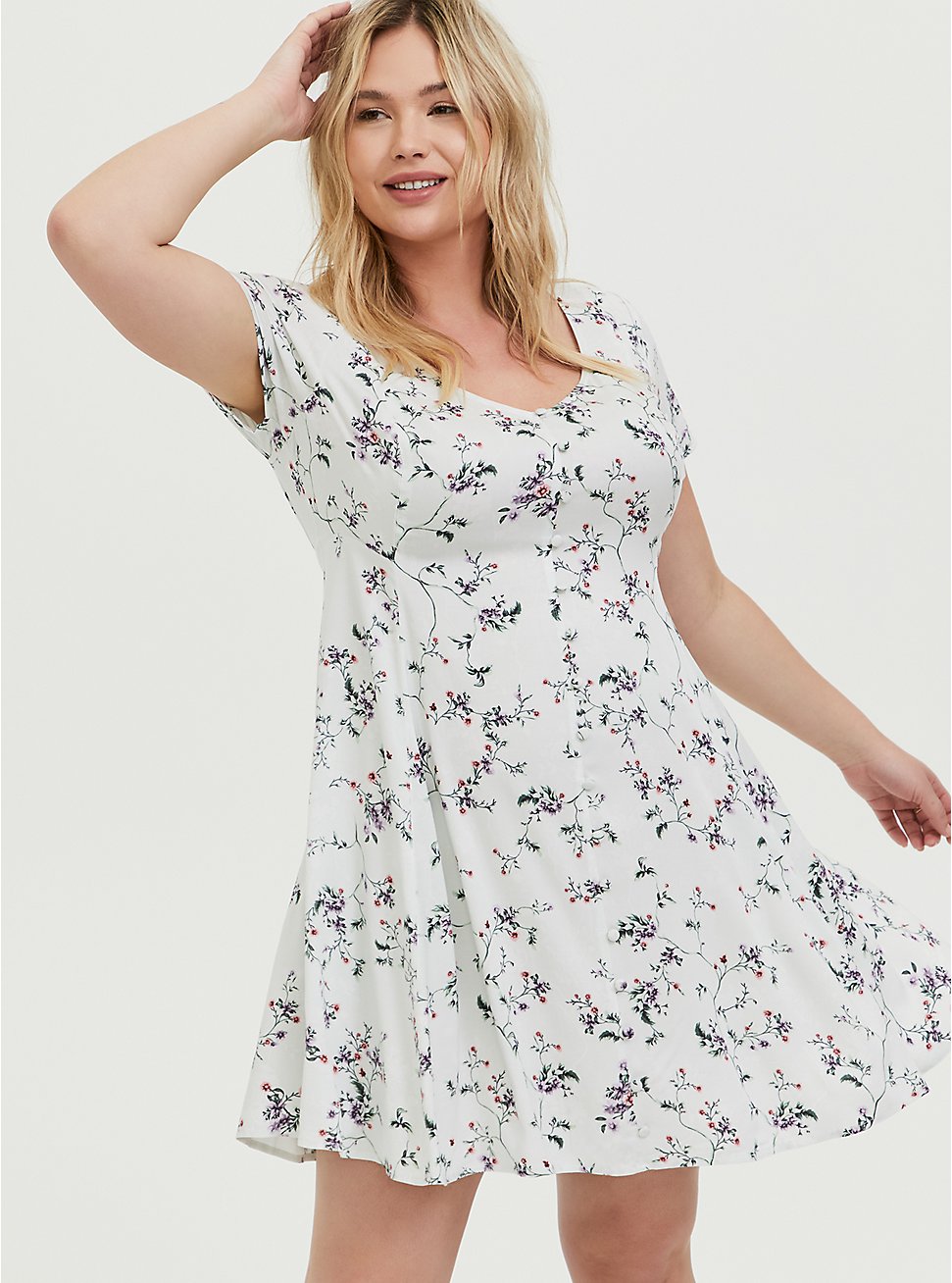 NEW Simply Be Ivory Floral Print Sweetheart Skater Dress 28 30 32