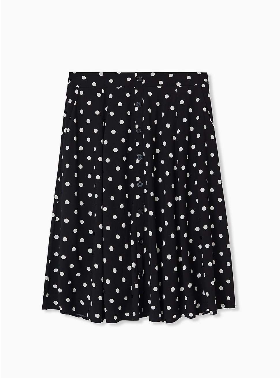 Plus Size - Black & White Polka Dot Challis Button Midi Skirt - Torrid