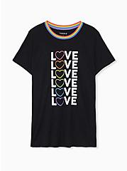 Celebrate Love Rainbow Heart Black Slub Ringer Tee, DEEP BLACK, hi-res