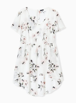 Plus Size - White Floral Chiffon Hi-Lo Tunic - Torrid