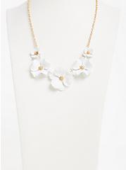 White Matte Floral Statement Necklace, , alternate