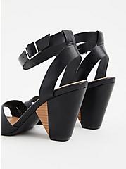Black Faux Leather Ankle Strap Cone Heel (WW), BLACK, alternate