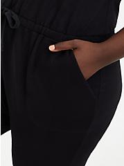 Plus Size Black Crisscross Back Crop Active Jumpsuit , DEEP BLACK, alternate