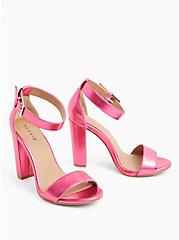 Plus Size Staci - Metallic Pink Faux Leather Ankle Strap Tapered Heel (WW), PINK, alternate