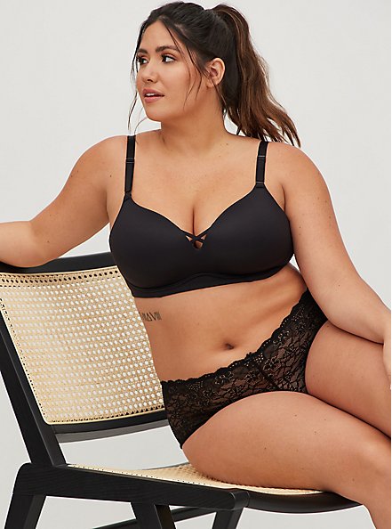 Plus Size Push-Up Wire-Free Bra - Microfiber Black with 360° Back Smoothing™ , RICH BLACK, hi-res