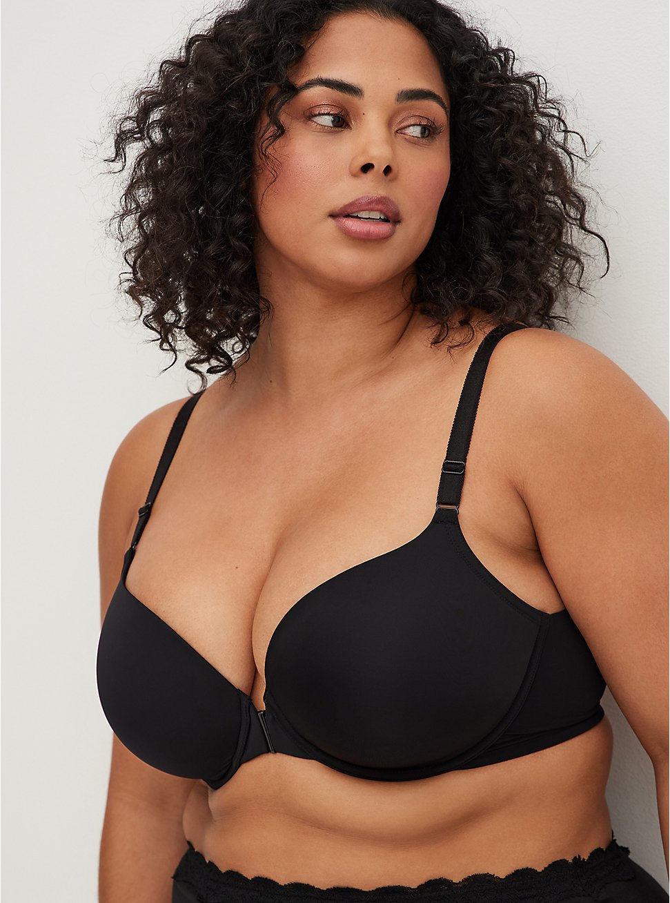 Plus Size Front-Closure Lightly Lined T-Shirt Bra - Microfiber Black with 360° Back Smoothing™, RICH BLACK, hi-res