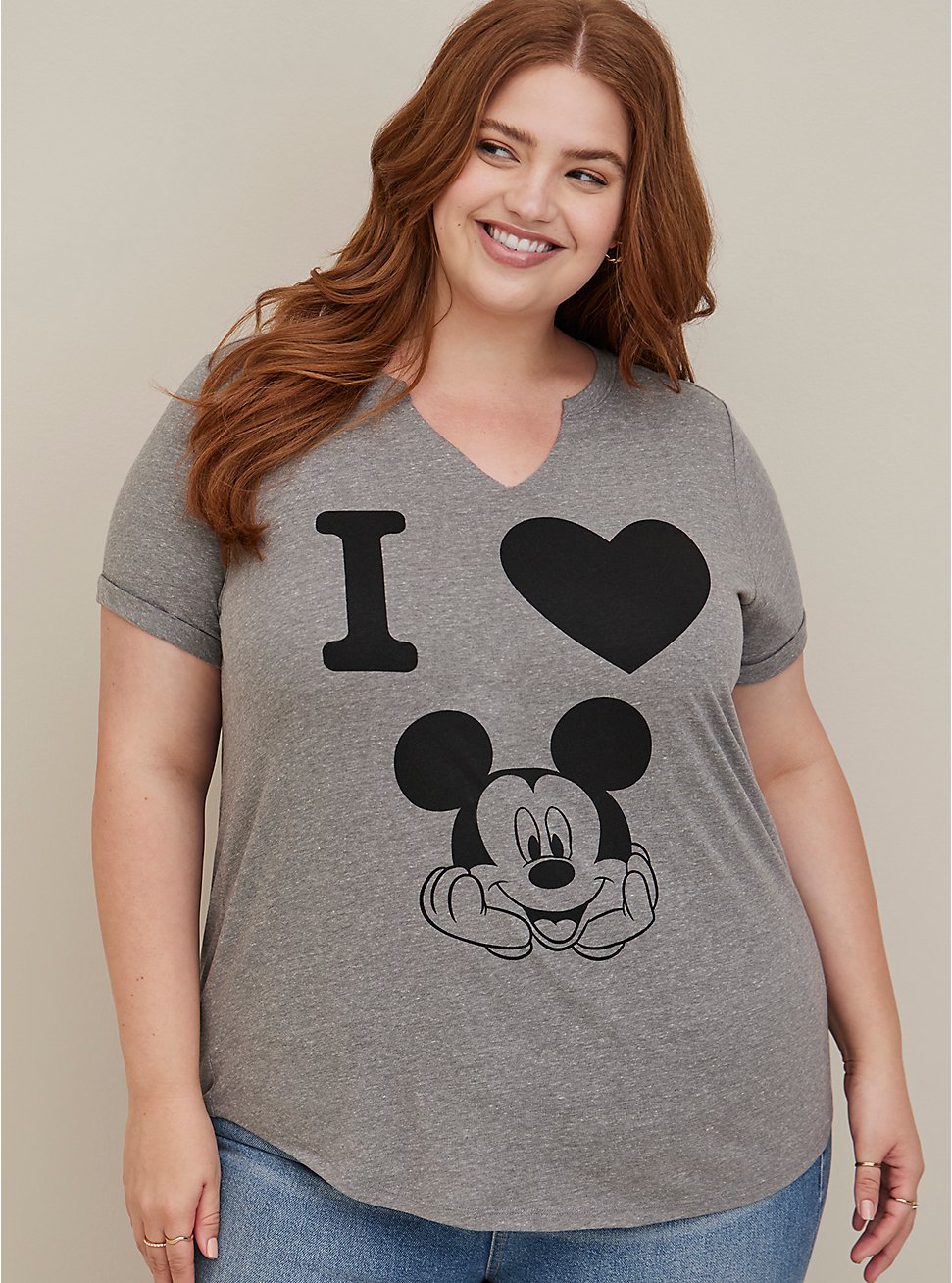 Disney Mickey Mouse Heart Heather Grey Jersey Top, MEDIUM HEATHER GREY, hi-res