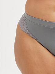 Grey Lace Inset Seamless Thong Panty, SILVER FILIGREE, alternate