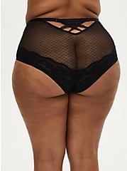 Dot Mesh & Lace Strappy Caged High Waist Brief Panty, RICH BLACK, alternate