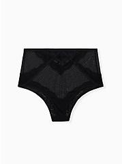 Dot Mesh & Lace Strappy Caged High Waist Brief Panty, RICH BLACK, hi-res