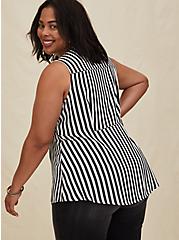 Black & White Stripe Georgette Peplum Tie Front Sleeveless Blouse, STRIPE -BLACK, alternate