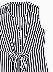 Black & White Stripe Georgette Peplum Tie Front Sleeveless Blouse, STRIPE -BLACK, alternate