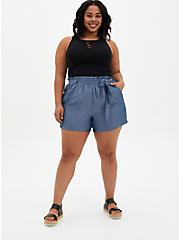 Self Tie Paperbag Waist Mid Short - Chambray Blue, CHAMBRAY, alternate